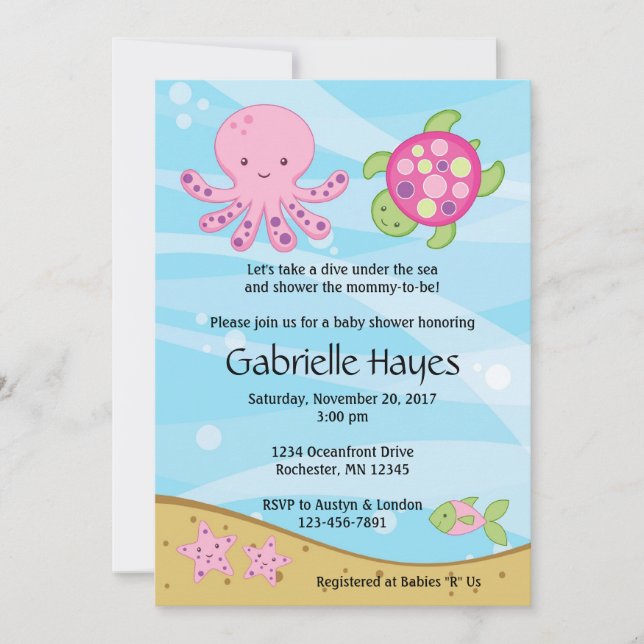 Under inbjudningar till Sea Rosa Baby Shower (Framsida)