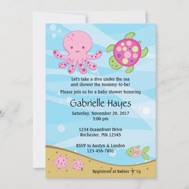 Under inbjudningar till Sea Rosa Baby Shower (Framsida)