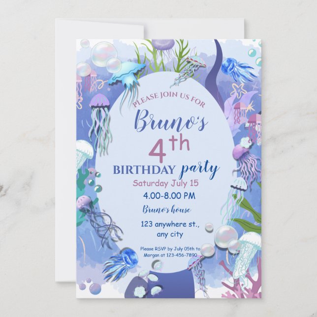 Under jellyfish Birthday bjudande Inbjudningar (Framsida)