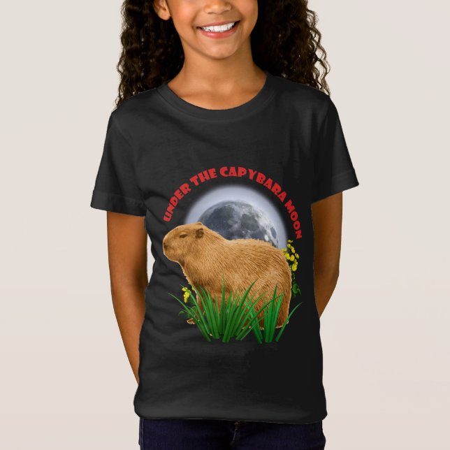 Under Kapybara Månen Rolig Kapybara  T Shirt (Framsida)