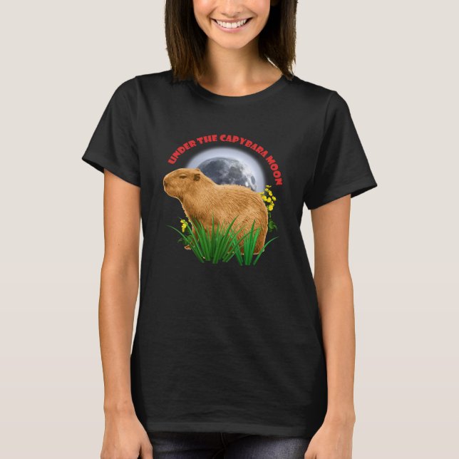 Under Kapybara Månen Rolig Kapybara  T Shirt (Framsida)