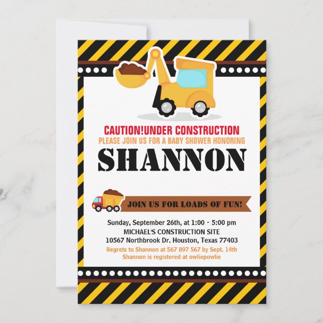 Under KONSTRUKTION Baby Shower-inbjudan Inbjudningar (Framsida)