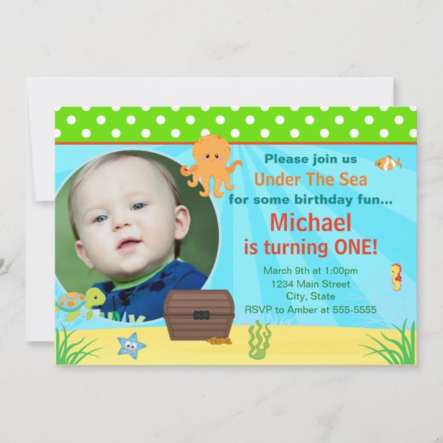 Under kortet för foto för havsfödelsedaginbjudan inbjudningar (Framsida)