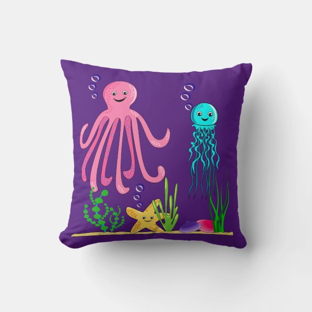 Under Lila Cushion i Vågar Sea Creatures Kudde (Framsida)