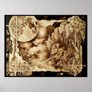 Under månsken - Pyrographykonstaffisch Poster