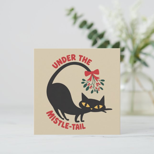 Under misteln Catmas Retro Midcentury Katt Julkort (Stående Fram)