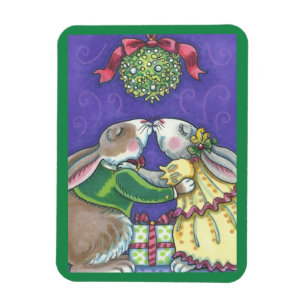 Under Mistletoe CHRISTMAS RABBITS MAGNET