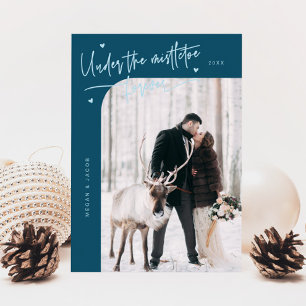 Under Mistletoe Forever Newlyed Photo Teal Julkort