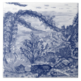 Under Mörk blått havsbottnen Octopus Mural Pc#5 Kakelplatta