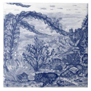 Under Mörk blått havsbottnen Octopus Mural Pc#5 Kakelplatta