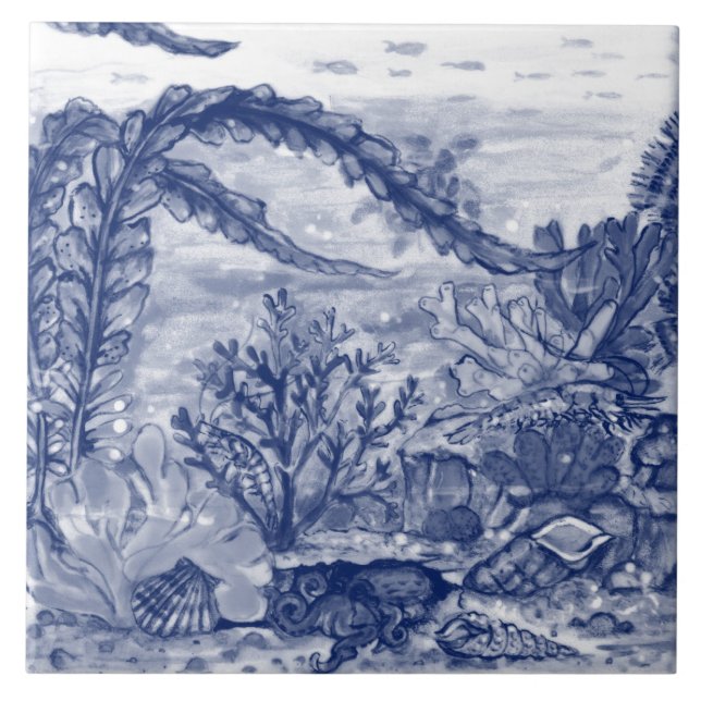 Under Mörk blått havsbottnen Octopus Mural Pc#5 Kakelplatta (Framsidan)