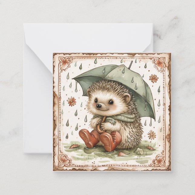 Under Paraplyen: Hedgehog Friends Sweet Anteckningskort (Framsida)