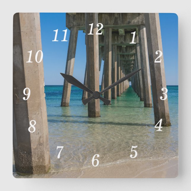 Under Pensacola Beach Pier Wall Clock Fyrkantig Klocka (Framsida)