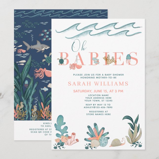 Under QR-koden för sjön: Många Oh Spädbarn Shower Inbjudningar (Fram/baksida)