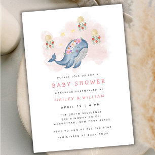 Under Se Sweet Whale Blommigt Baby Shower Inbjudningar