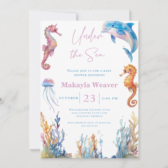 Under Sea Animal Watercolor Baby Shower Inbjudningar (Framsida)