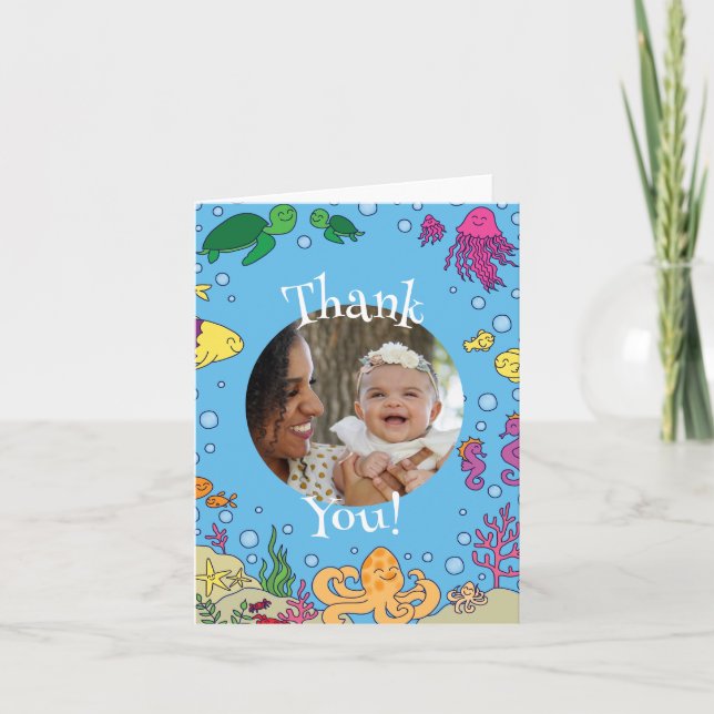 Under Sea Animals Cute 1:a födelsedagsfoto Inbjudan (Framsida)