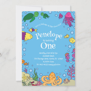 Under Sea Animals Cute 1st Birthday Party Inbjudningar