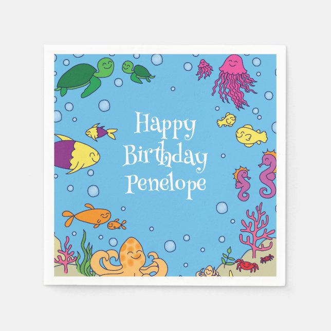 Under Sea Animals Cute 1st Birthday Party Pappersservett (Framsidan)