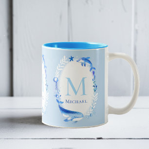 Under Sea Animals Nautical Beach Gift Personlig Två-Tonad Mugg