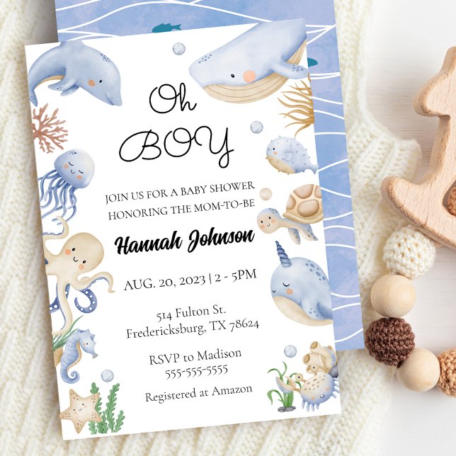 Under Sea Animals Nautical Oh Boy Baby Shower Inbjudningar (Under the Sea Animals Nautical Oh Boy Baby Shower Invitation)