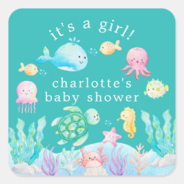 Under Sea Äventyr Baby Shower Fyrkantigt Klistermärke