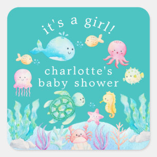 Under Sea Äventyr Baby Shower Fyrkantigt Klistermärke