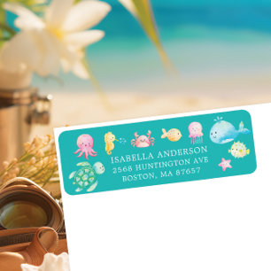 Under Sea Äventyr Baby Shower Returadress Etikett