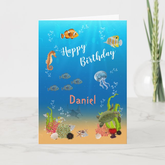 Under Sea Äventyr Boy Grattis på födelsedagen Kort (Framsida)