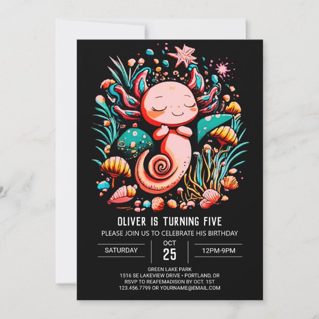 Under Sea Axolotl Printable Birthday Inbjudningar (Framsida)