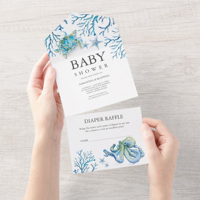 Under Sea Baby Shower all in One-inbjudan (Tearaway)