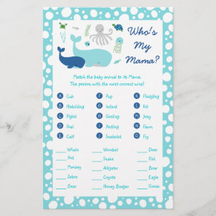 Under Sea Baby Shower Animal Match Game Flygblad