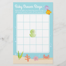 Under Sea Baby Shower Bingo Game blue & grönt