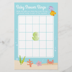 Under Sea Baby Shower Bingo Game blue & grönt