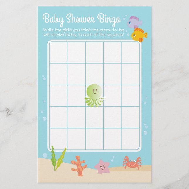 Under Sea Baby Shower Bingo Game blue & grönt (Framsida)