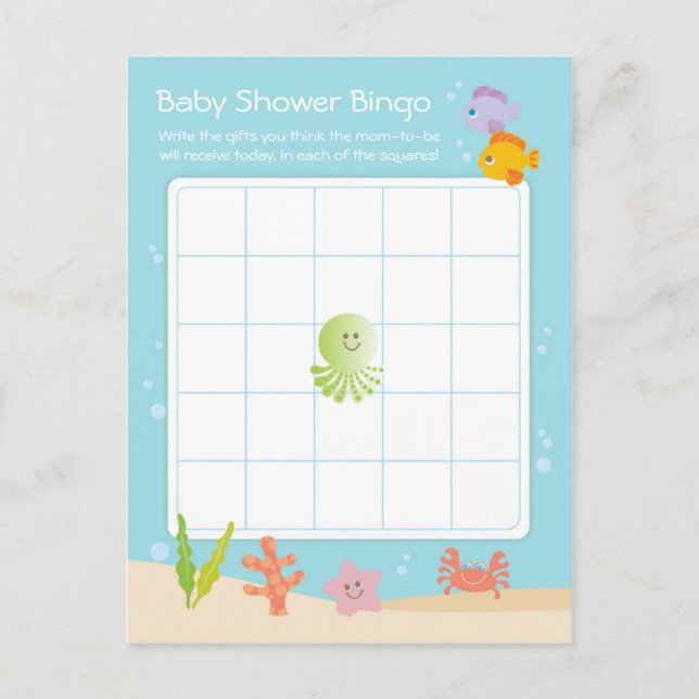 Under Sea Baby Shower Bingo Game Card Inbjudan Vykort (Framsida)