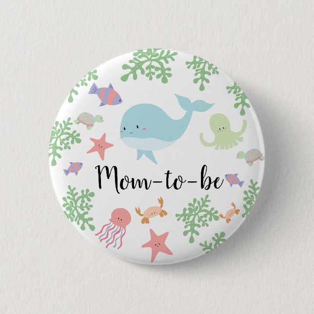 Under Sea Baby Shower Cute Kawaii Mamma till ska Knapp (Framsida)