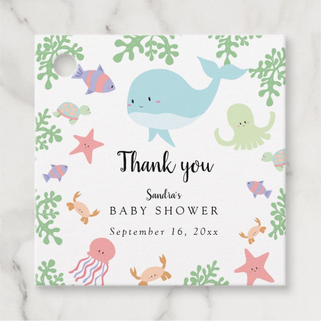 Under Sea Baby Shower Cute Kawaii Tack. Gåvor Etiketter (Framsida)