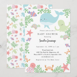 Under Sea Baby Shower Cute Pastel Neutralt Inbjudningar