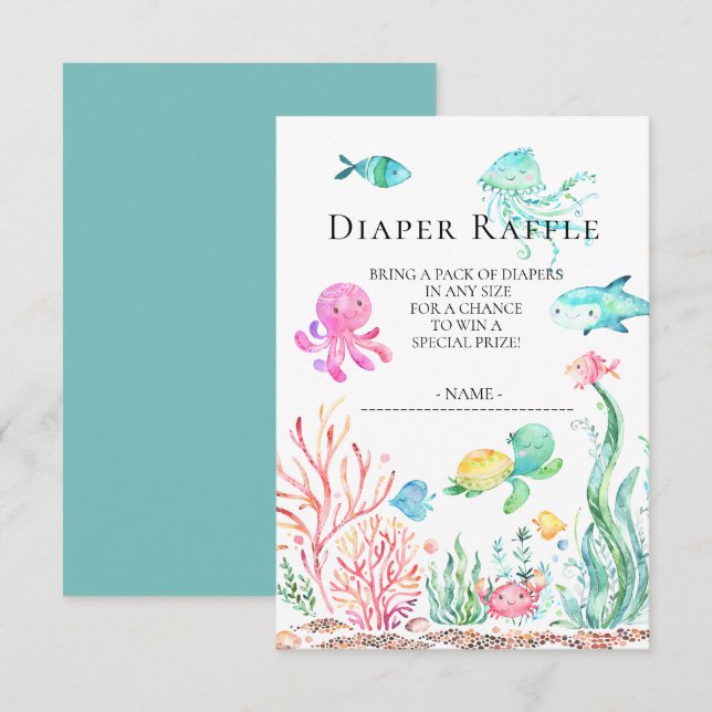 Under Sea Baby Shower Diaper Raffle Biljett Inbjudningar (Fram/baksida)