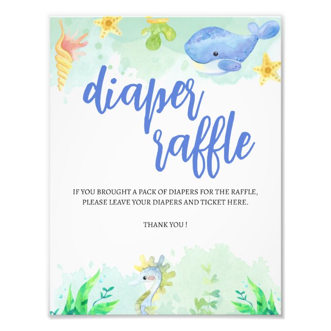 Under Sea Baby Shower Diaper Raffle Sign Fototryck (Framsidan)