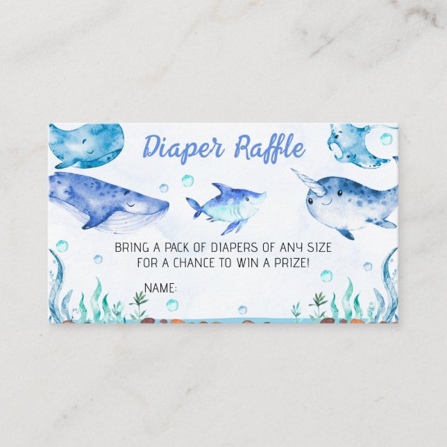 Under Sea Baby Shower Diaper Raffle Visitkort (Framsida)