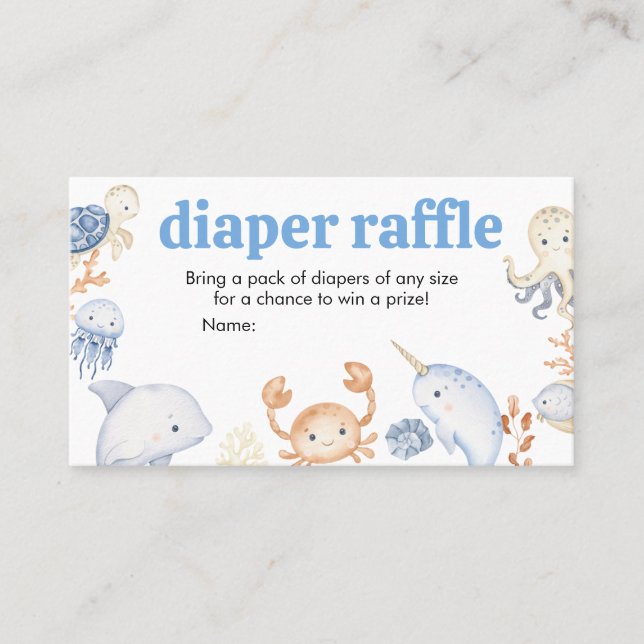 Under Sea Baby Shower Diaper Raffle Visitkort (Framsida)