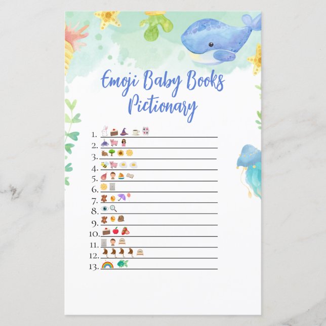 Under Sea Baby Shower Game Emoji Pictionary (Framsida)