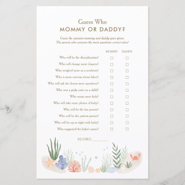 Under Sea Baby Shower Gissa vem Mamma eller pappa (Framsida)