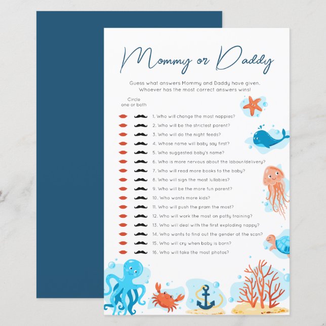 Under Sea Baby Shower Gissa vem Mamma eller pappa (Fram/baksida)