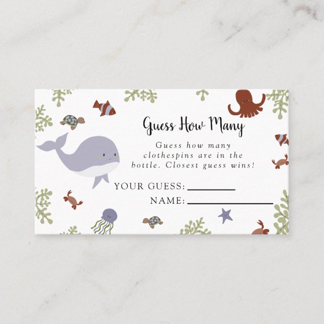 Under Sea Baby Shower gissar du hur många spelkort Placeringskort (Framsida)