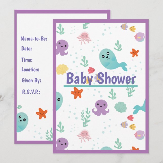 Under Sea Baby Shower Inbjudningar (Fram/baksida)