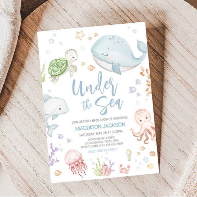 Under Sea Baby Shower Inbjudningar (Sea Creatures Ocean Baby Shower Invitation)
