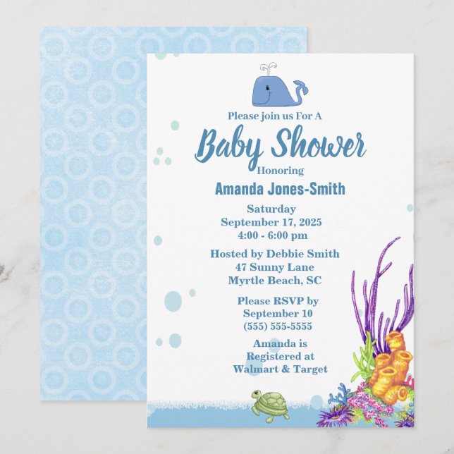 Under Sea Baby Shower Inbjudningar (Fram/baksida)